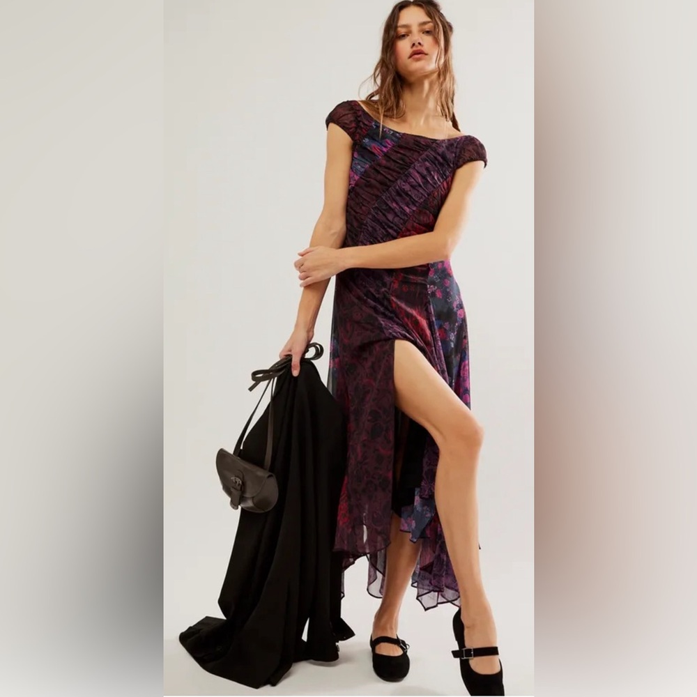Free People Heart To Heart Midi Dress Sz 4 Ruched Asymmetric Hem NWoT